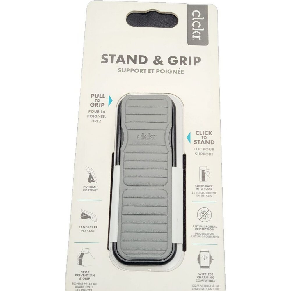 Clckr Grey Cell Phone Stand & Grip With Portrait & Landscape Viewing Universal